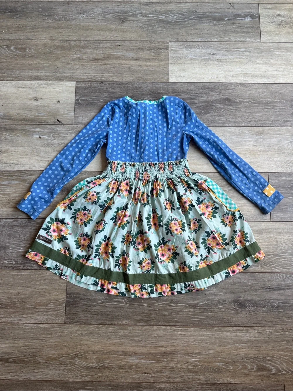 Matilda Jane Blue & Mint Floral Long-Sleeve Dress with Gingham Pockets